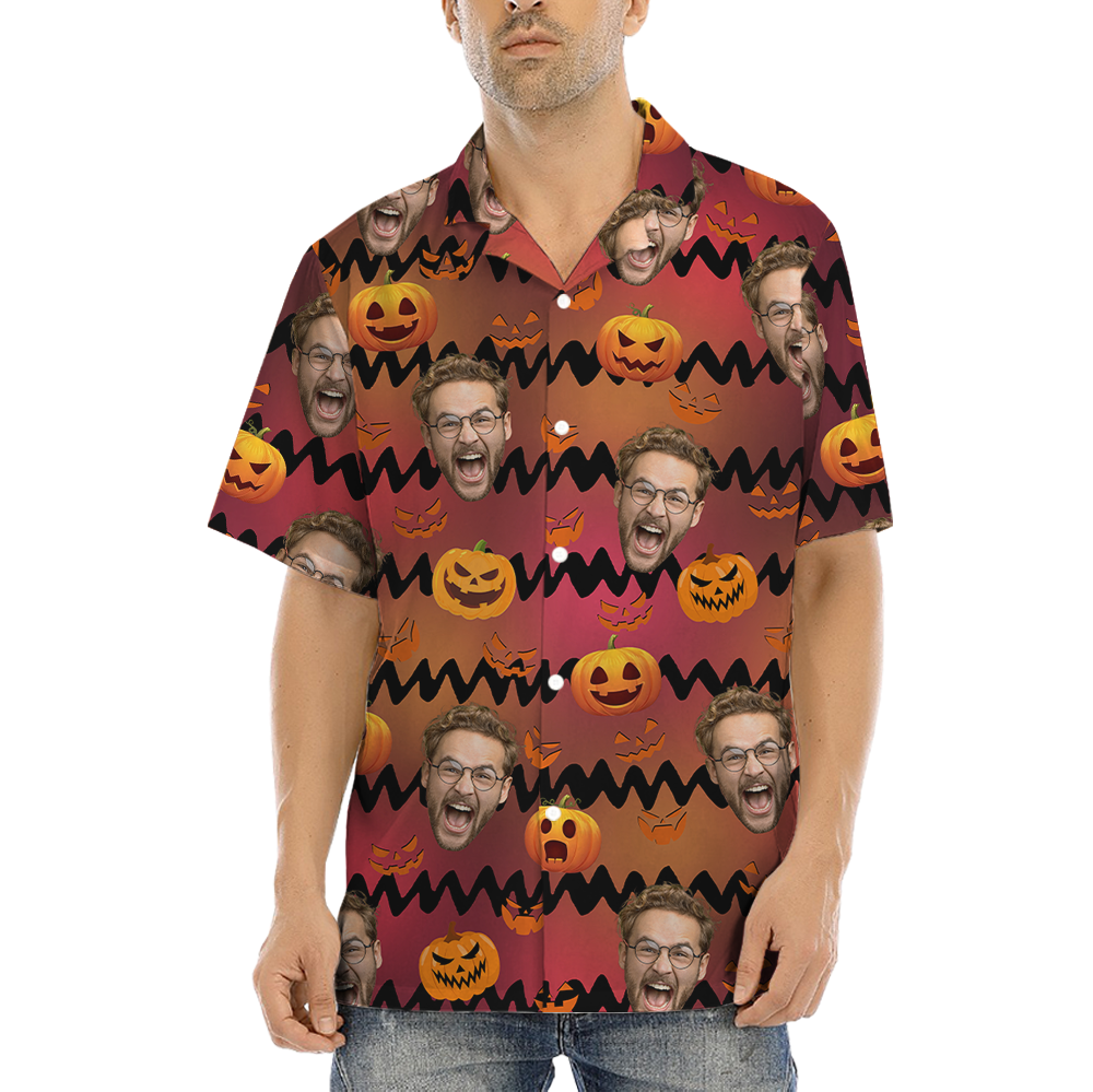 Spooky Jack o' Lantern Halloween Hawaiian Shirt With Custom Face - variant image 1