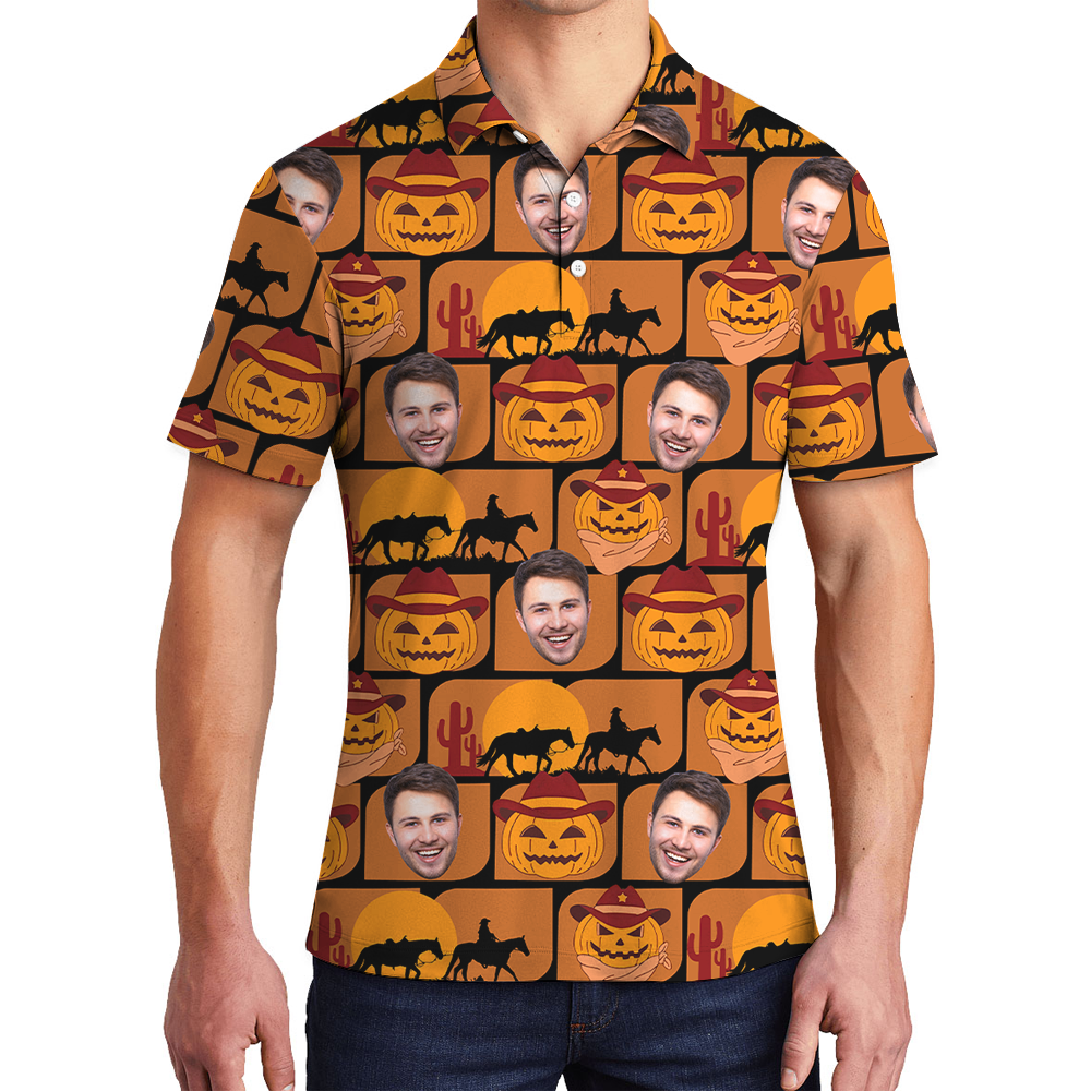 Jack o' Lantern Halloween Hawaiian Polo Shirt With Custom Face - variant image 1