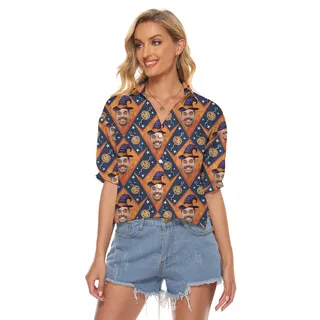 Funny Custom Face With Witch Hat Hawaiian Crop Top Shirt