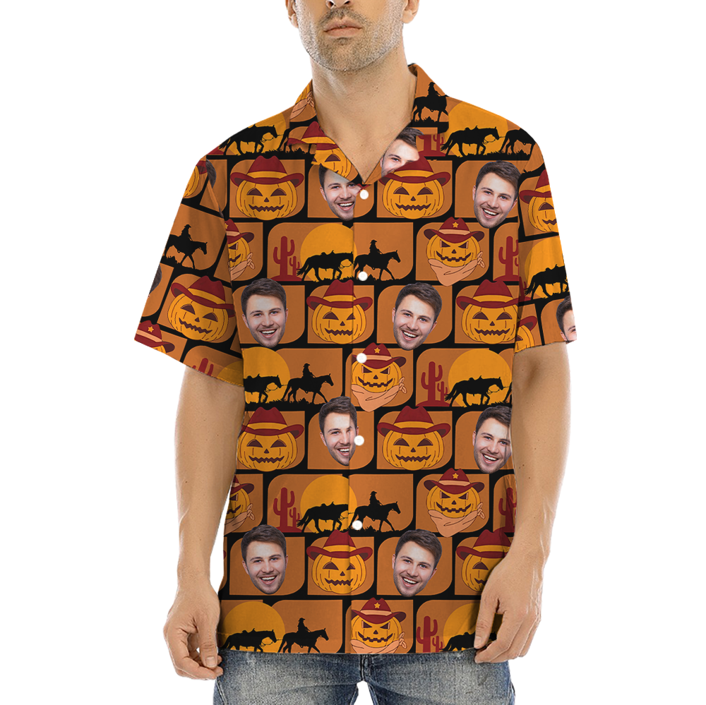 Custom Face Jack o' Lantern Halloween Hawaiian Shirt - variant image 1