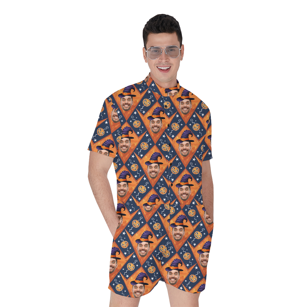 Custom Face With Witch Hat Halloween Romper For Men - variant image 1