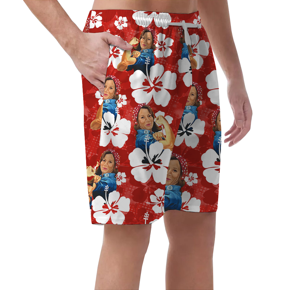 Kamala Harris Vintage Hibiscus Hawaiian Beach Shorts