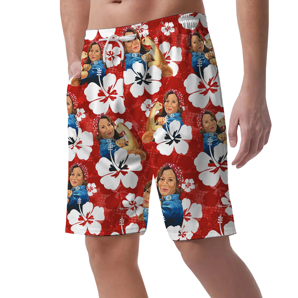 Kamala Harris Vintage Hibiscus Hawaiian Beach Shorts