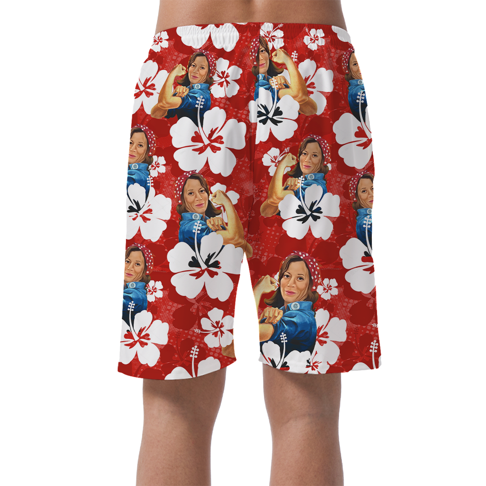 Kamala Harris Vintage Hibiscus Hawaiian Beach Shorts