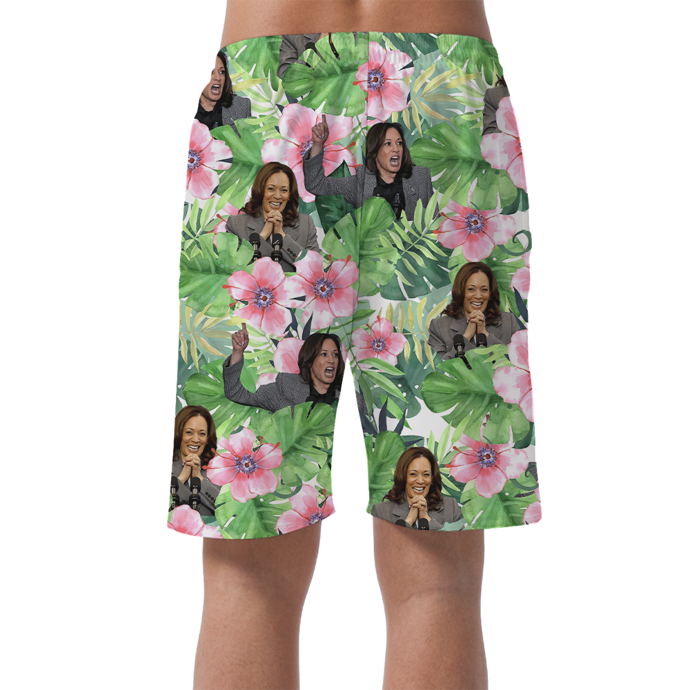 Kamala Harris Floral Green Hawaiian Beach Shorts