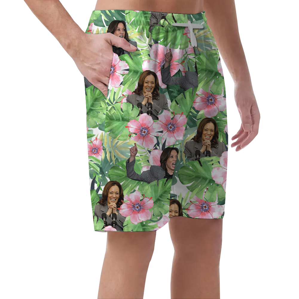 Kamala Harris Floral Green Hawaiian Beach Shorts