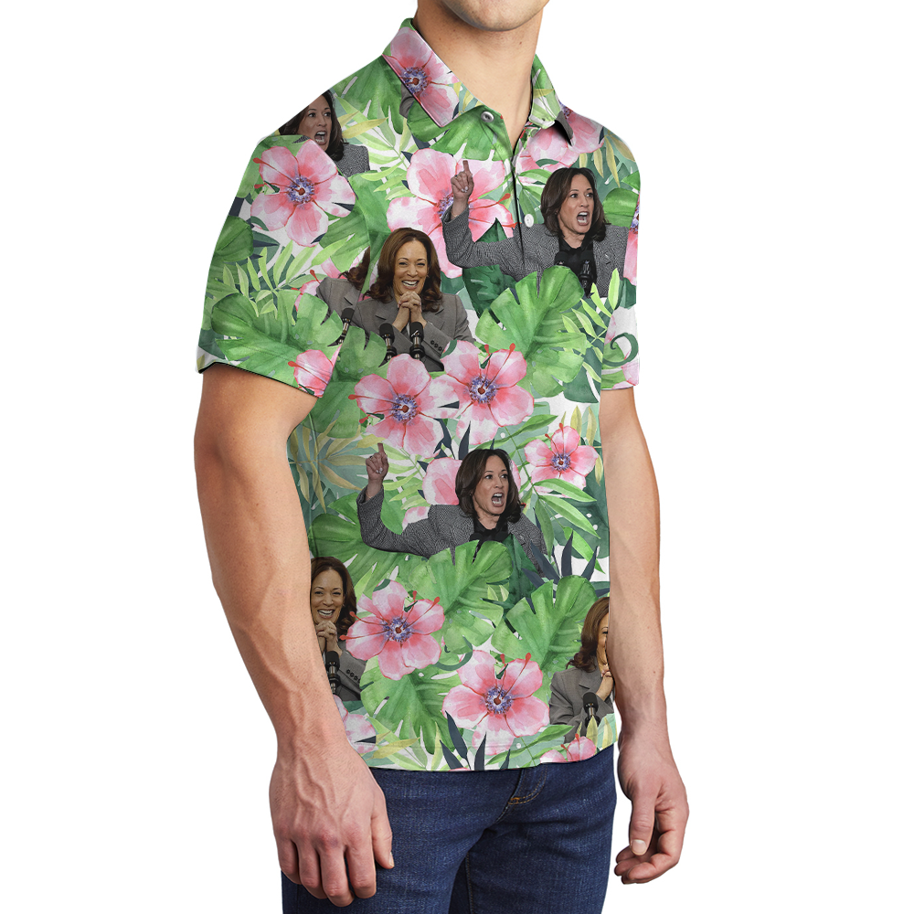 Kamala Harris Floral Hawaiian Polo Shirt