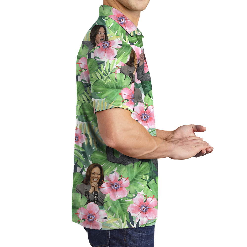 Kamala Harris Floral Hawaiian Polo Shirt