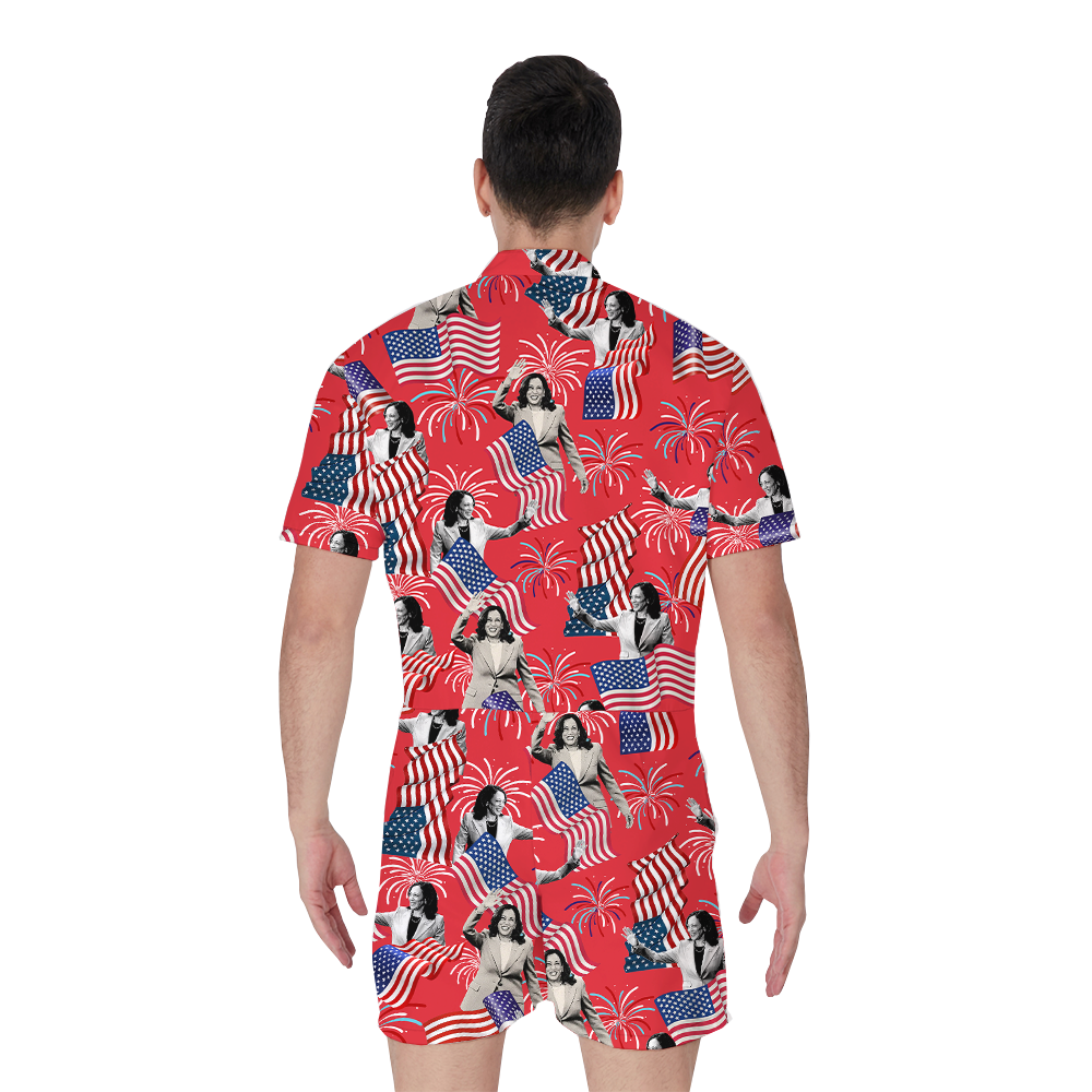 Kamala Haris American Flag Hawaiian Romper