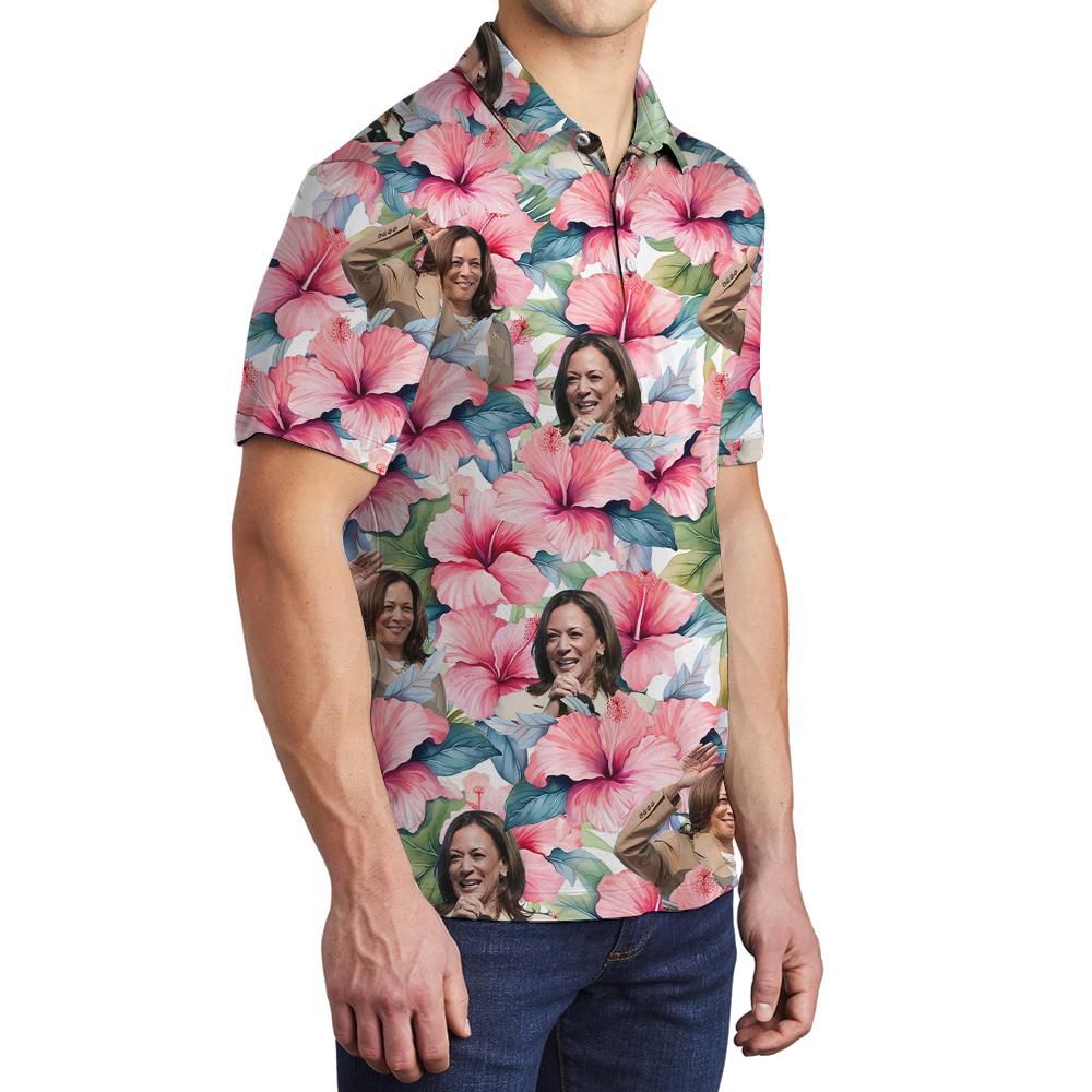 Floral Kamala Harris Hawaiian Polo Shirt