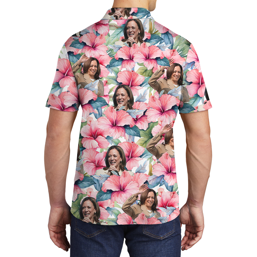 Floral Kamala Harris Hawaiian Polo Shirt