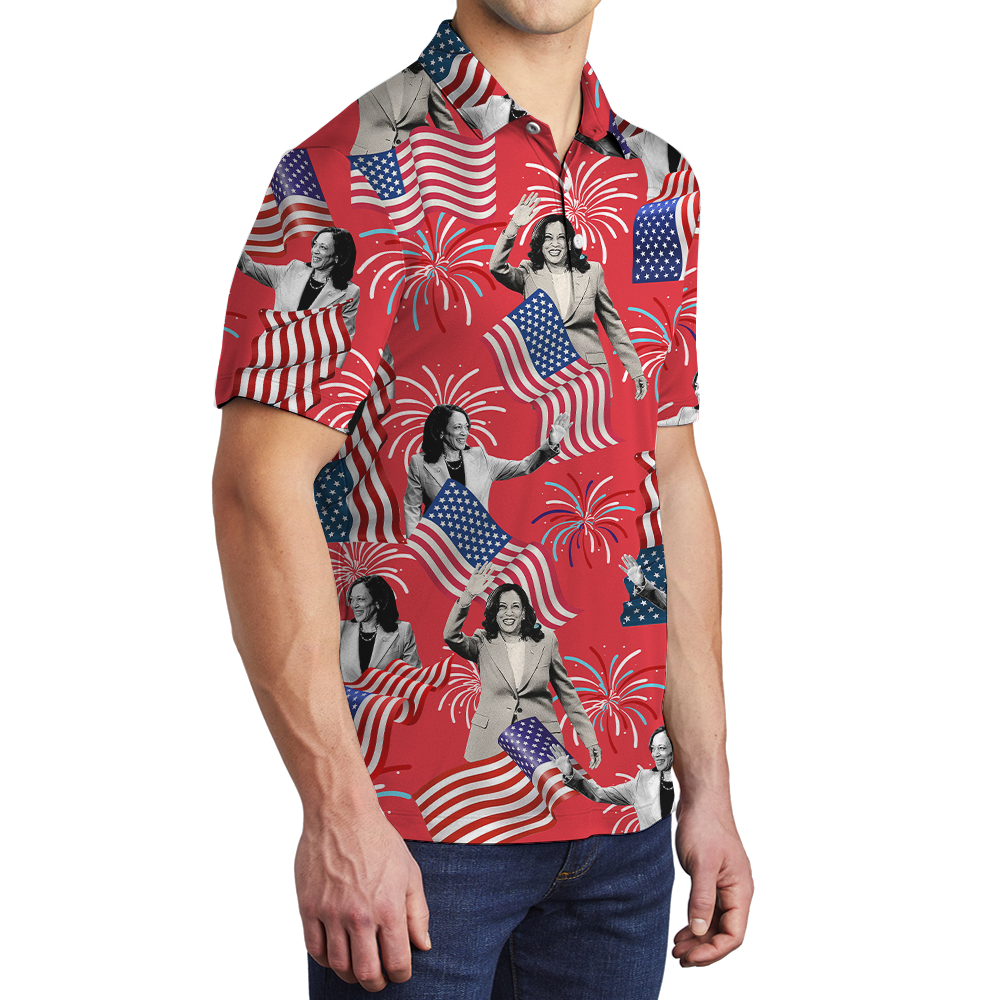 Kamala Harris American Flag Hawaiian Polo Shirt