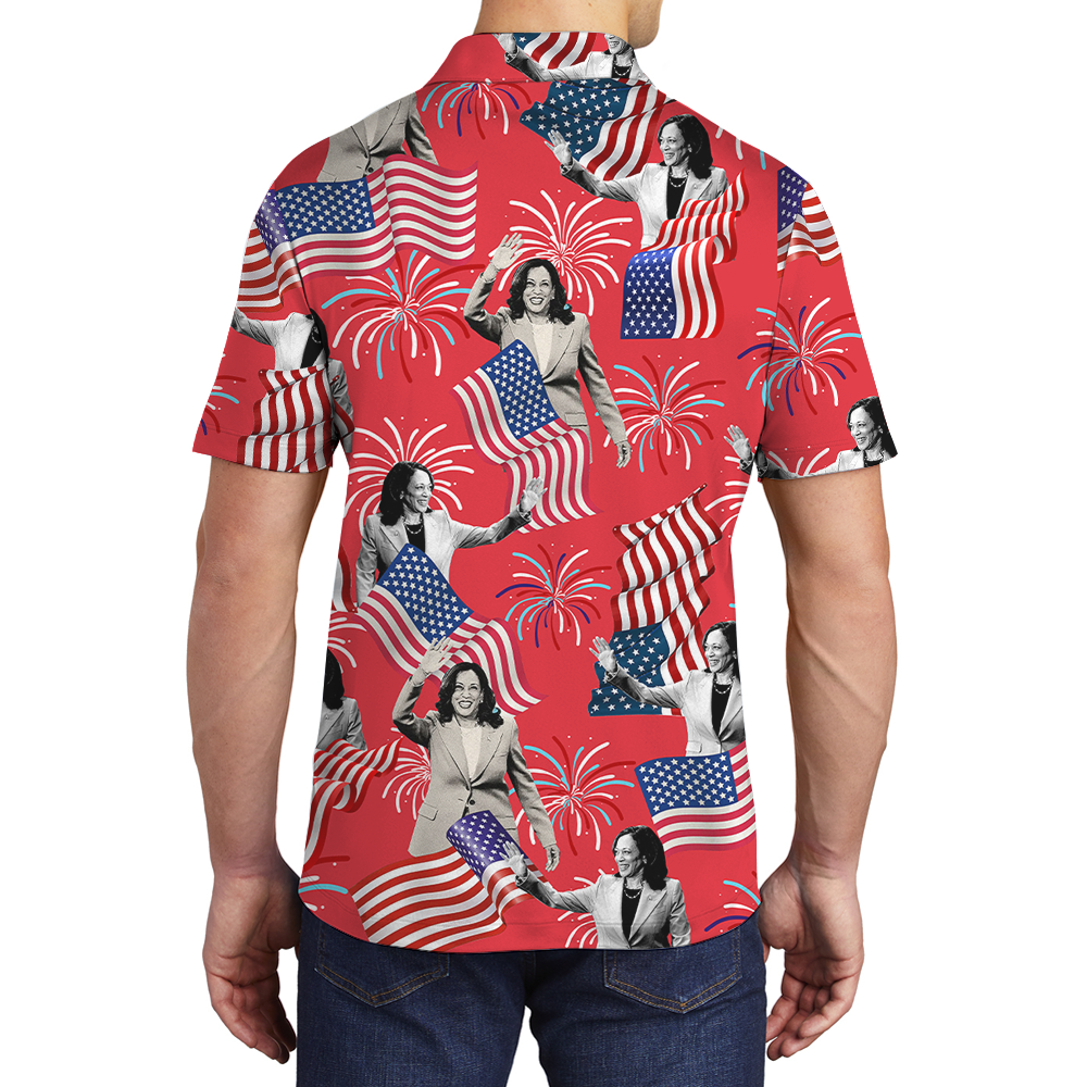 Kamala Harris American Flag Hawaiian Polo Shirt