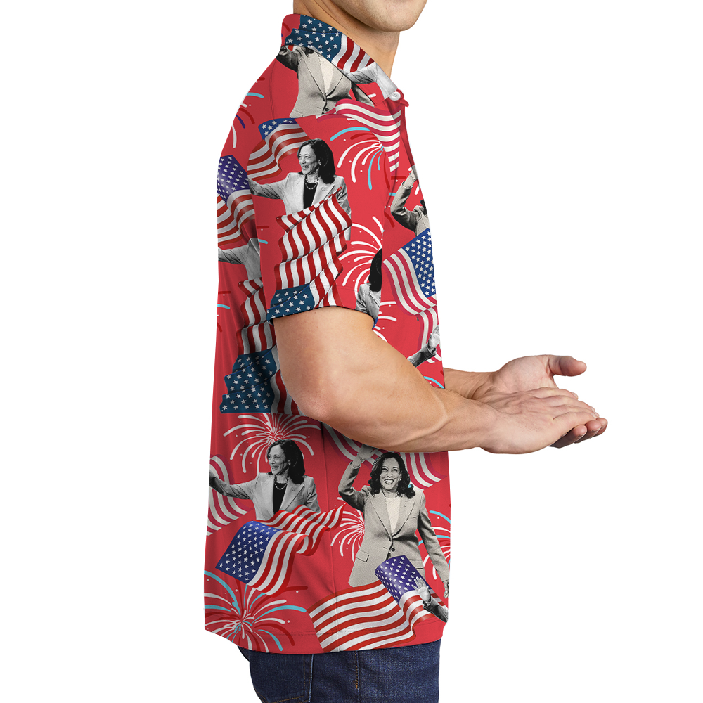 Kamala Harris American Flag Hawaiian Polo Shirt
