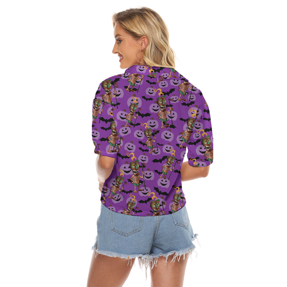 Spooky Tiki Halloween Hawaiian Cropped Shirt