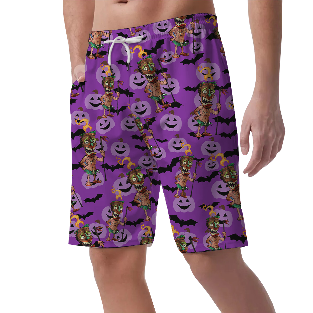 Spooky Tiki Halloween Men's Beach Shorts