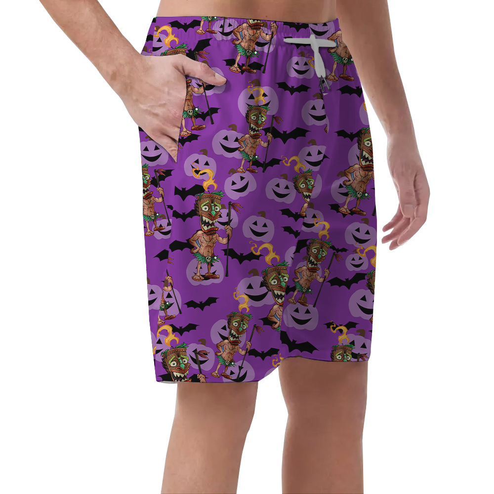 Spooky Tiki Halloween Men's Beach Shorts