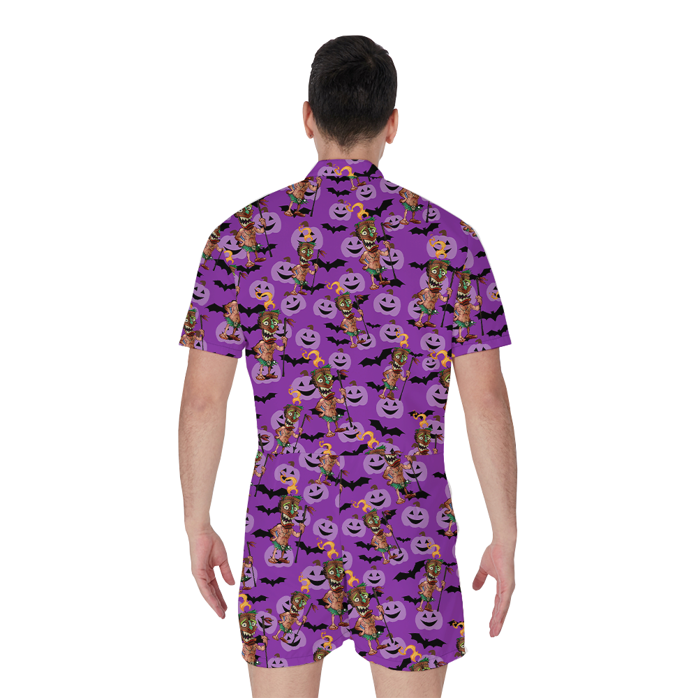 Halloween Tiki Purple Hawaiian Romper