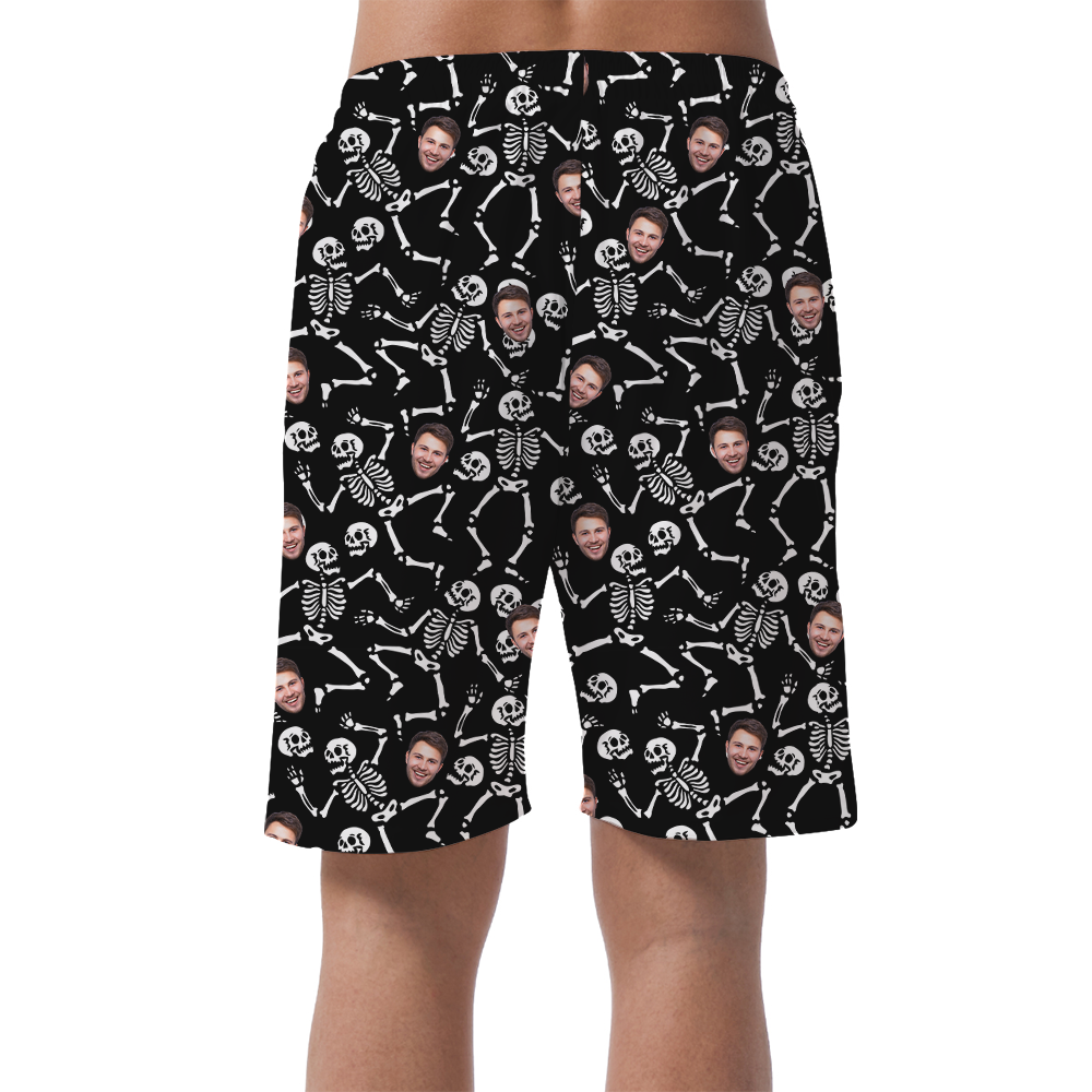 Custom Face Skeleton Spooky Hawaiian Beach Shorts