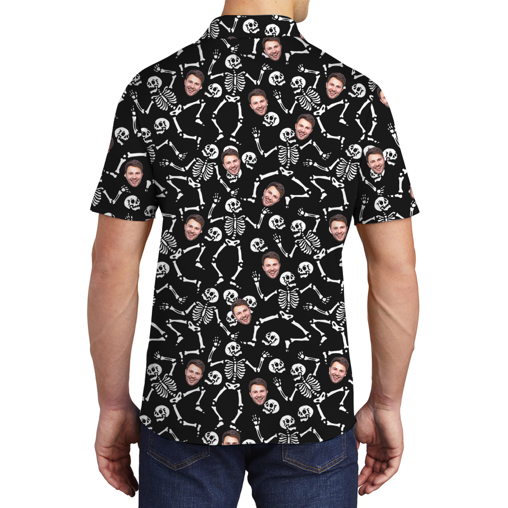 Funny Custom Face Skeleton Halloween Hawaiian Polo Shirt