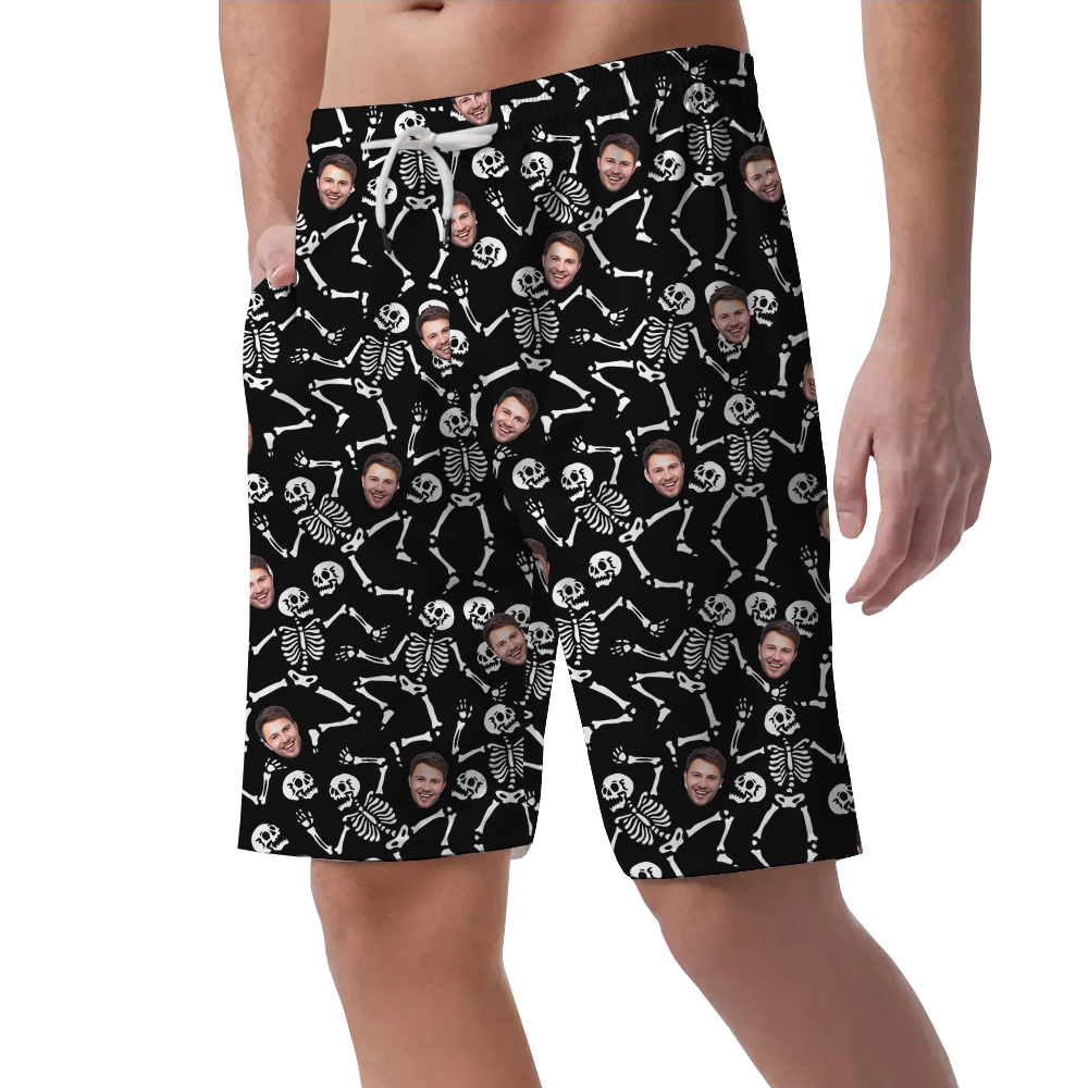 Custom Face Skeleton Spooky Hawaiian Beach Shorts