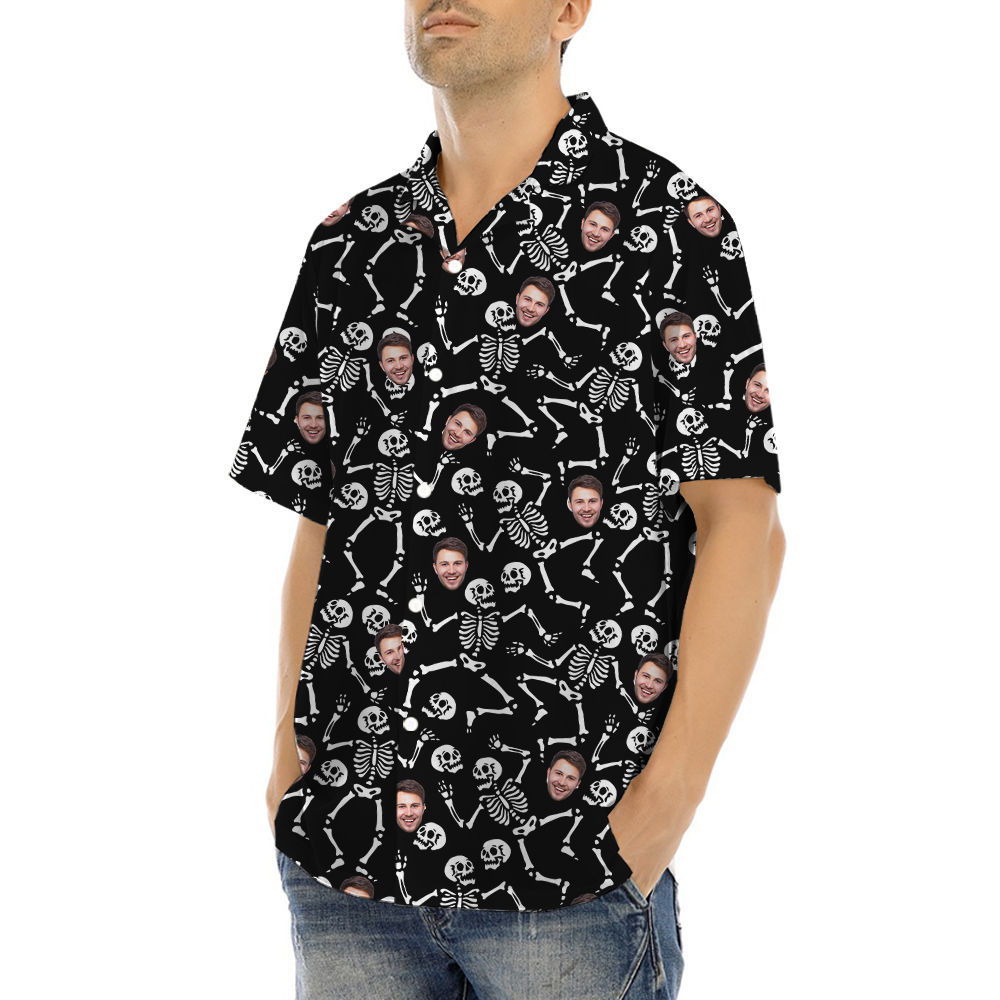 Custom Face Spooky Skeleton Hawaiian Shirt