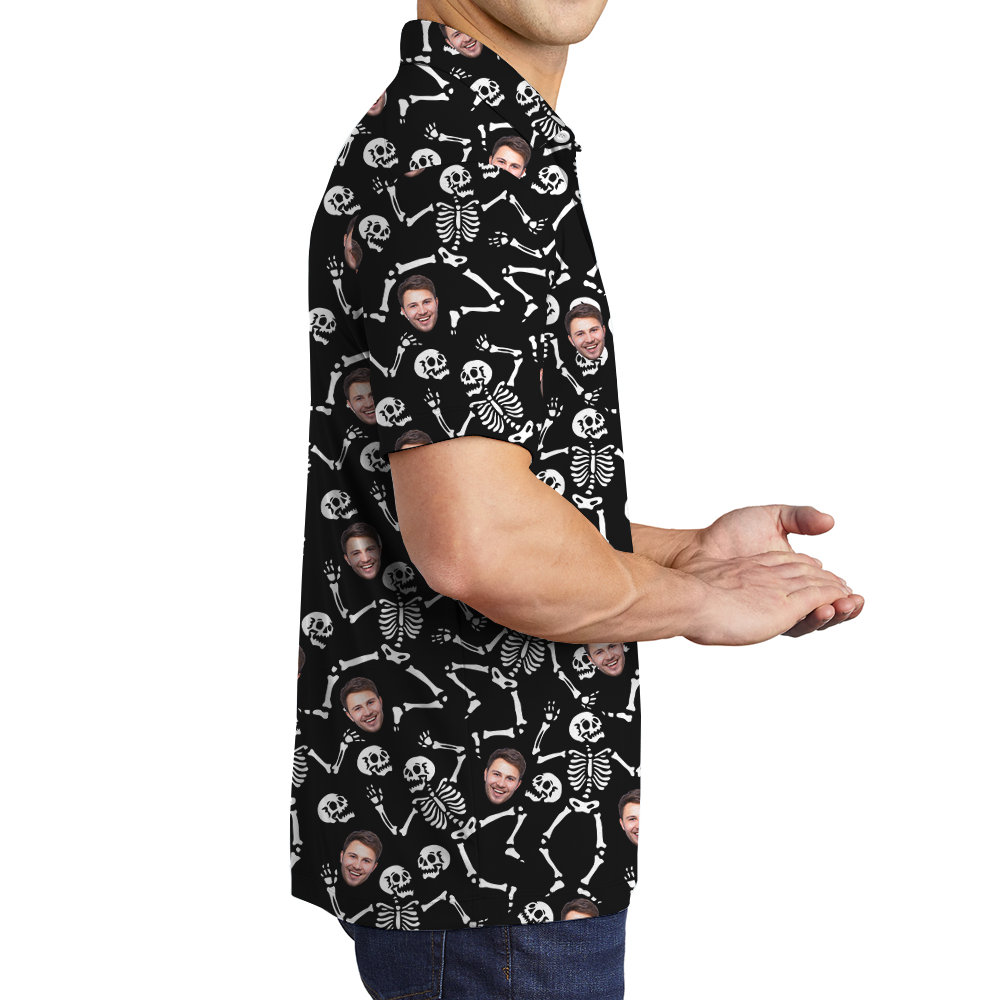Funny Custom Face Skeleton Halloween Hawaiian Polo Shirt