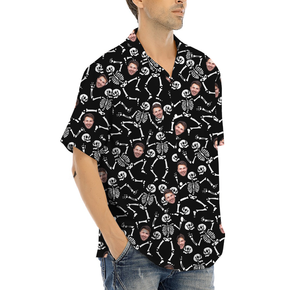 Custom Face Spooky Skeleton Hawaiian Shirt