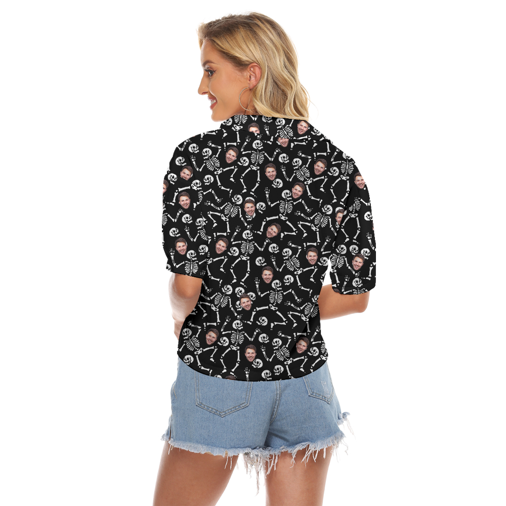 Custom Face Spooky Skeleton Hawaiian Crop Top Shirt