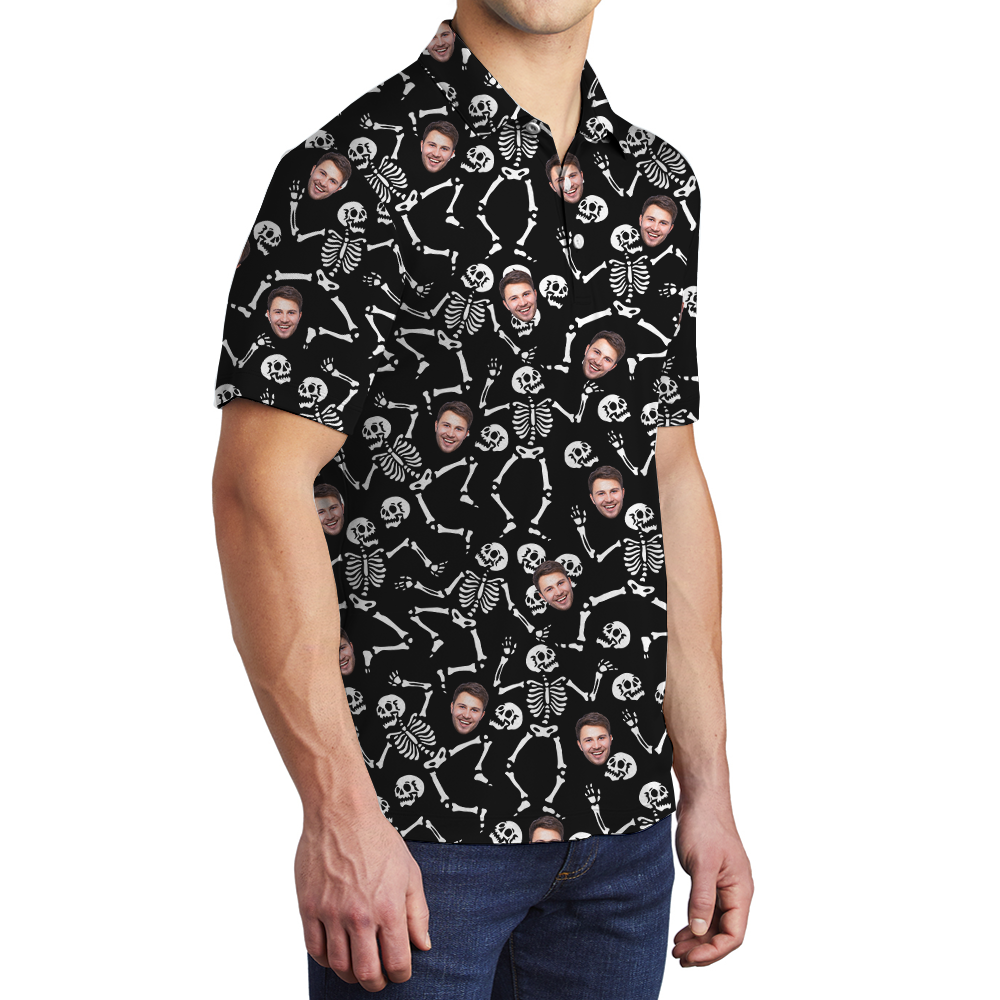 Funny Custom Face Skeleton Halloween Hawaiian Polo Shirt