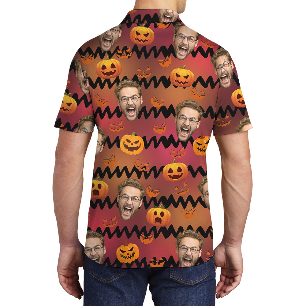 Custom Face Horror Pumpkin Hawaiian Polo Shirt