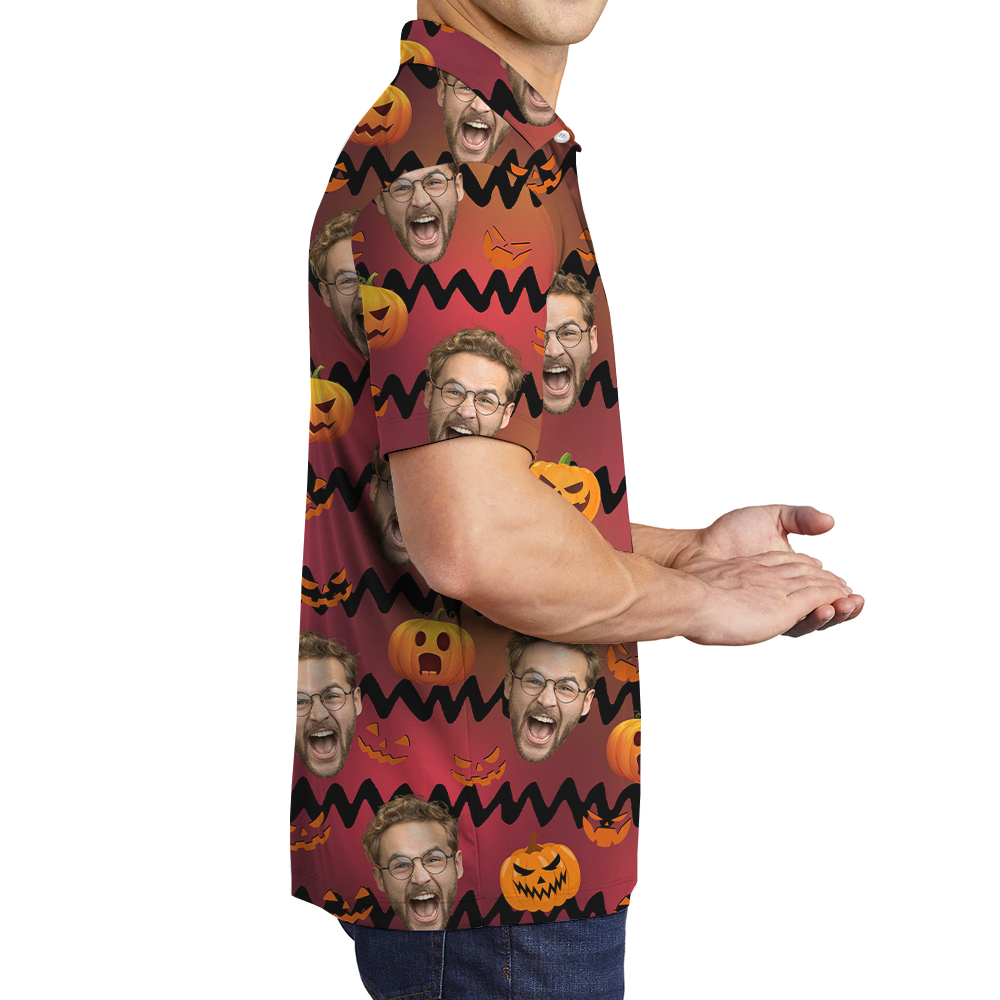 Custom Face Horror Pumpkin Hawaiian Polo Shirt
