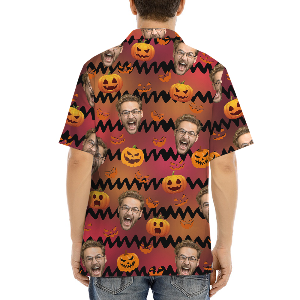Spooky Jack o' Lantern Halloween Hawaiian Shirt With Custom Face