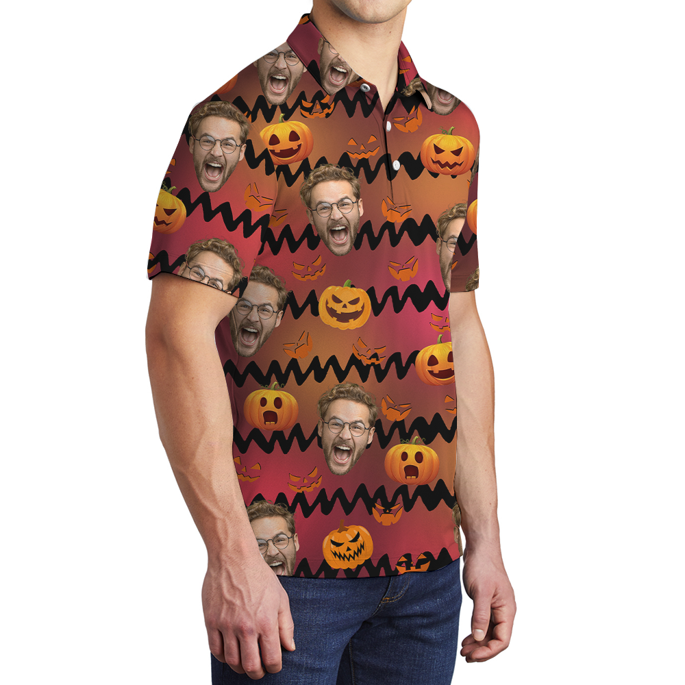 Custom Face Horror Pumpkin Hawaiian Polo Shirt