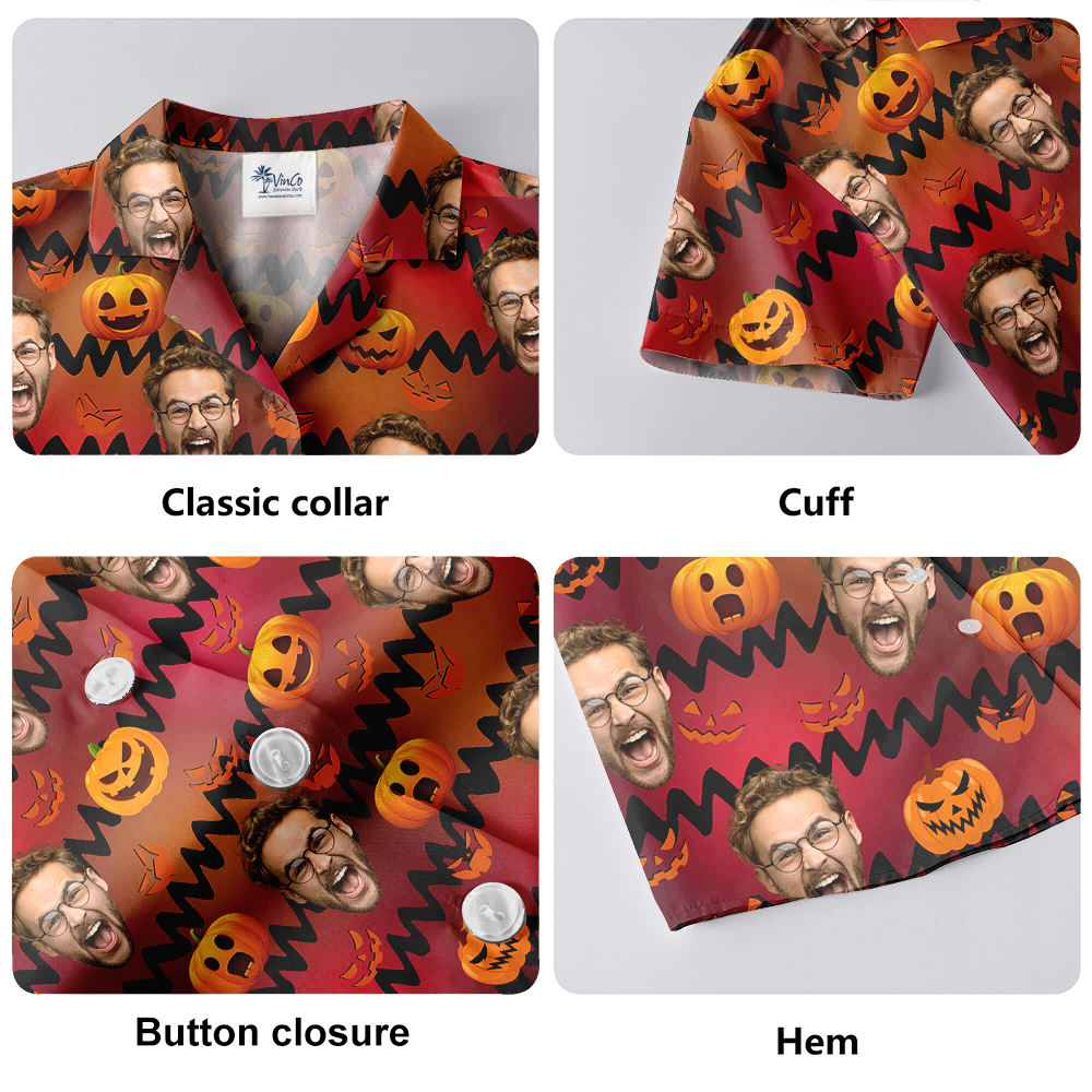 Spooky Jack o' Lantern Halloween Hawaiian Shirt With Custom Face