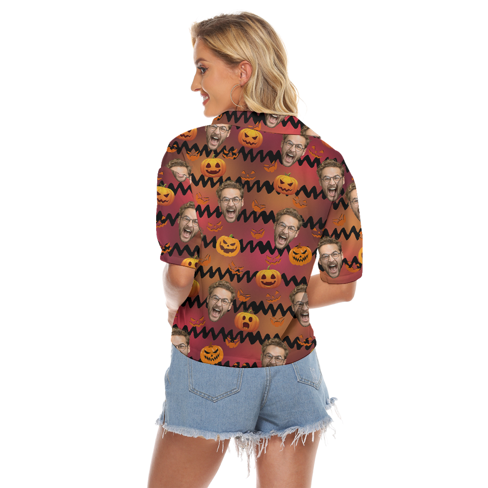 Custom Face Horror Pumpkin Halloween Women's Cropped Shirt