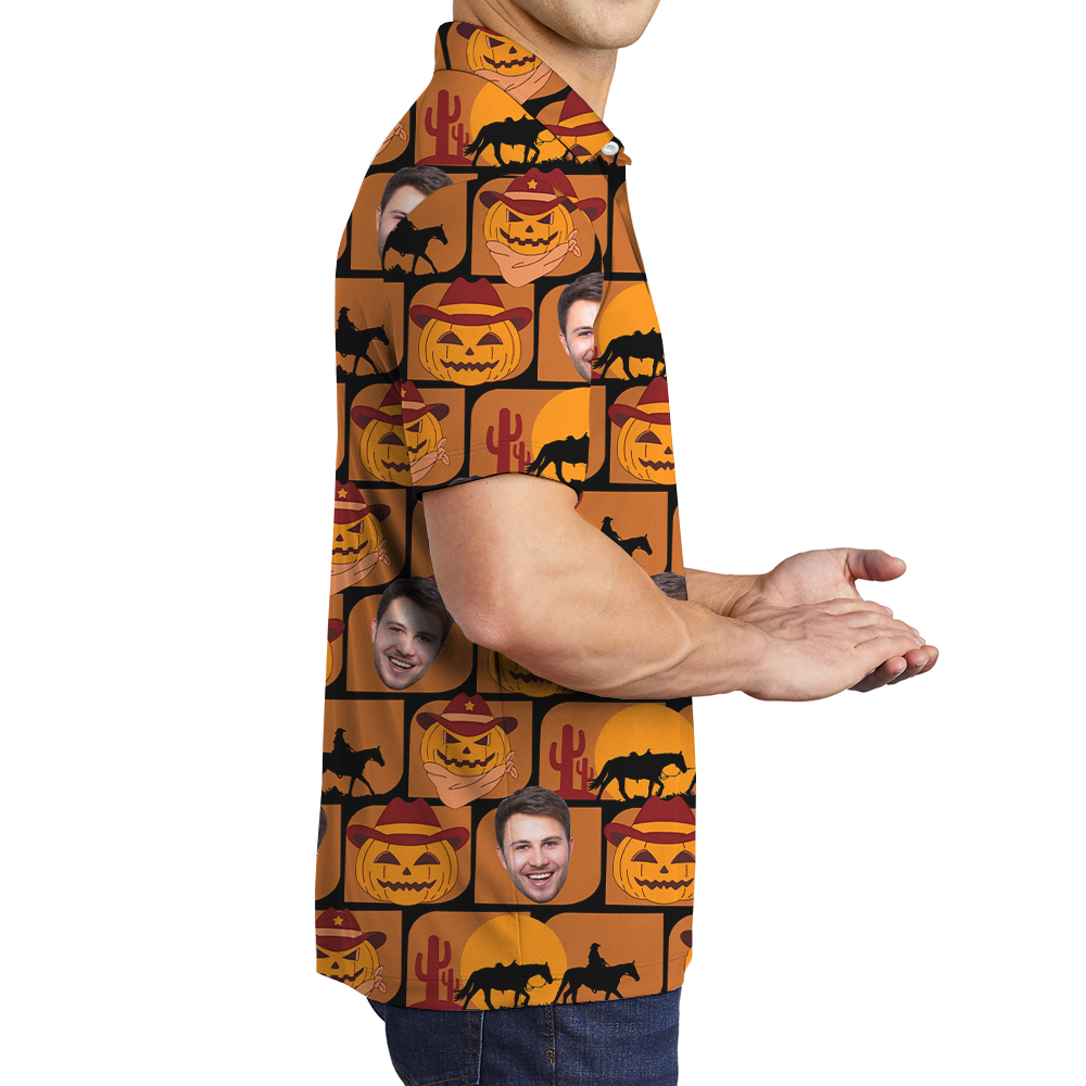 Jack o' Lantern Halloween Hawaiian Polo Shirt With Custom Face