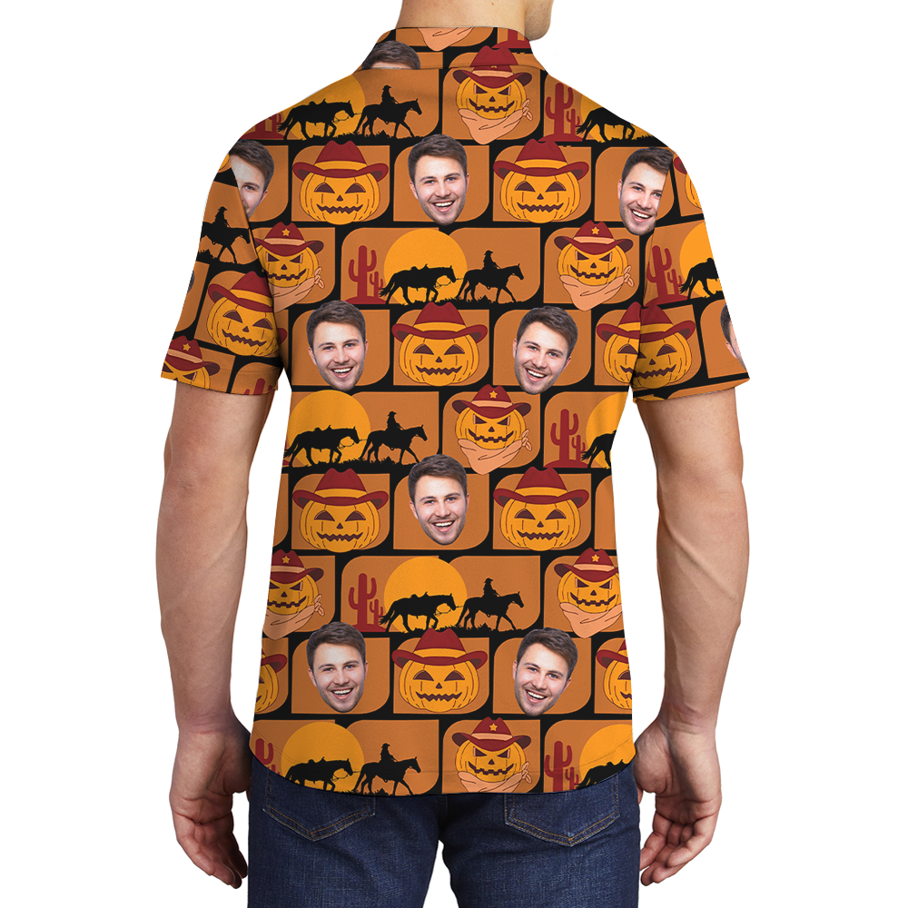 Jack o' Lantern Halloween Hawaiian Polo Shirt With Custom Face