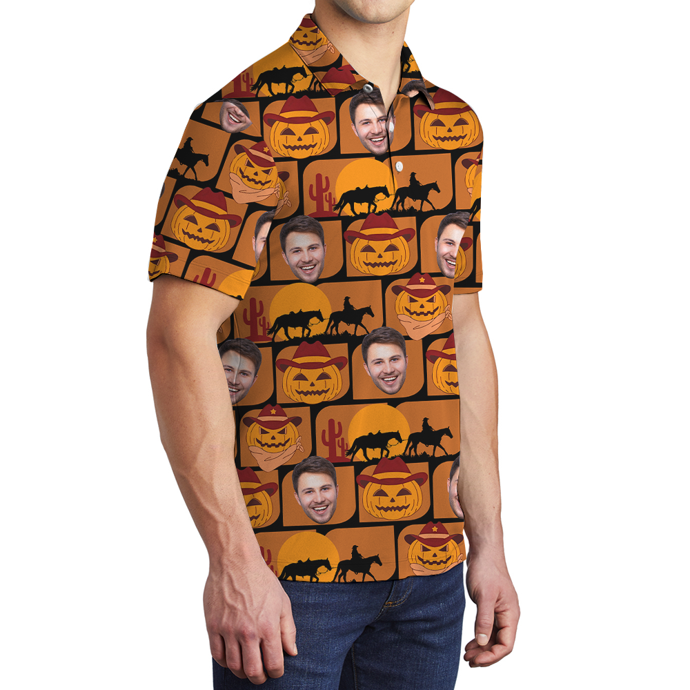 Jack o' Lantern Halloween Hawaiian Polo Shirt With Custom Face