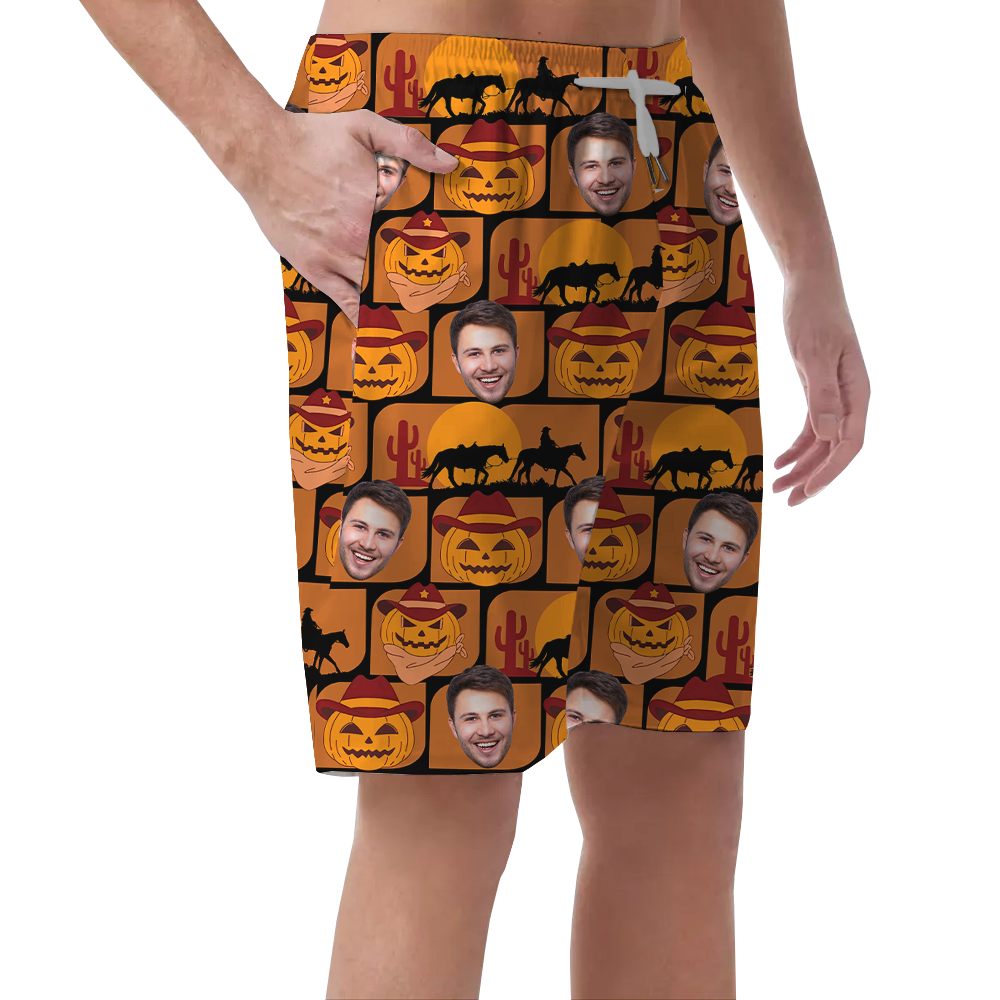 Custom Face Jack o' Lantern Spooky Hawaiian Beach Shorts