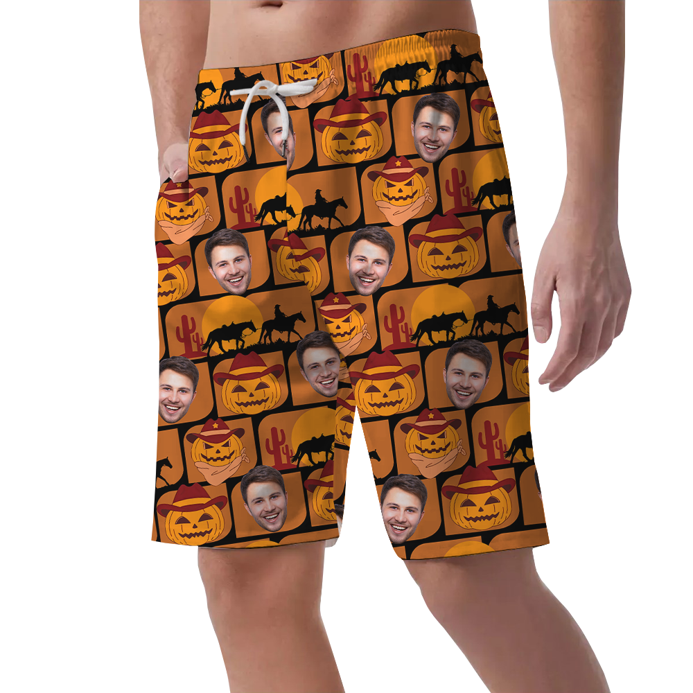 Custom Face Jack o' Lantern Spooky Hawaiian Beach Shorts