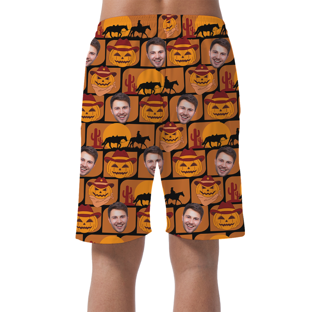 Custom Face Jack o' Lantern Spooky Hawaiian Beach Shorts