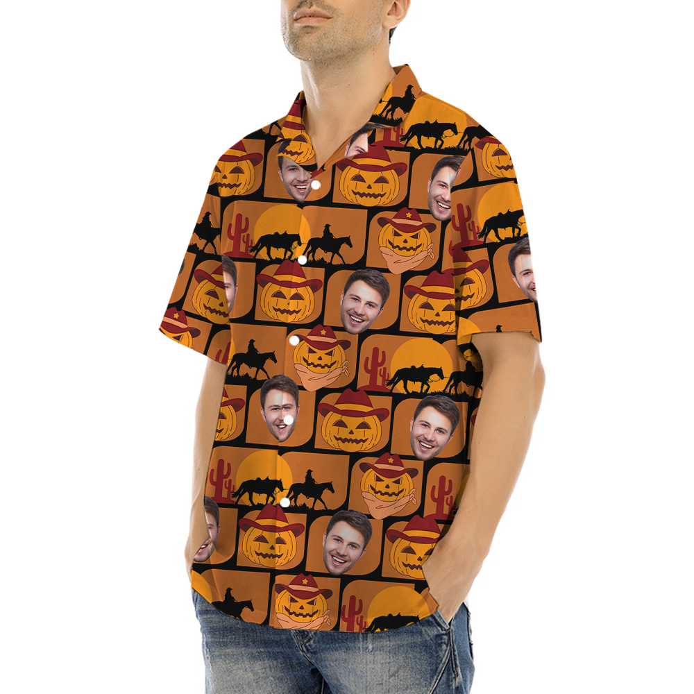 Custom Face Jack o' Lantern Halloween Hawaiian Shirt