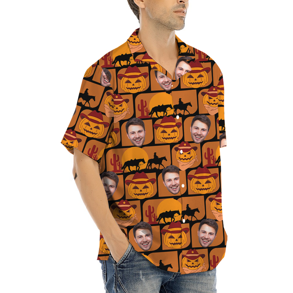Custom Face Jack o' Lantern Halloween Hawaiian Shirt