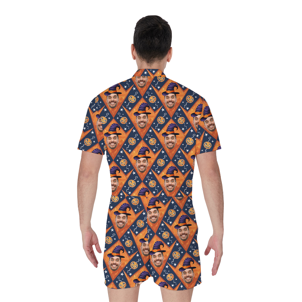 Custom Face With Witch Hat Halloween Romper For Men