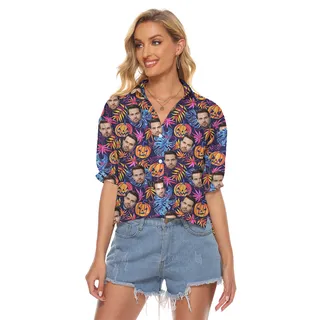 Custom Face Spooky Pumpkin Women's Crop Top Shirt