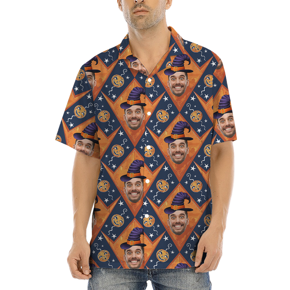 Custom Face With Witch Hat Halloween Hawaiian Shirt - variant image 1