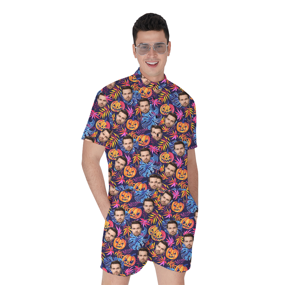 Custom Face Horror Pumpkin Hawaiian Romper - variant image 1