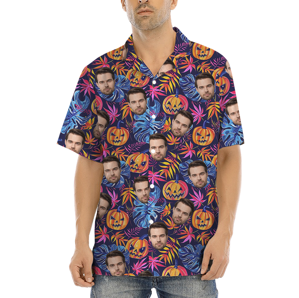 Horror Custom Face Spooky Pumpkin Hawaiian Shirt - variant image 1