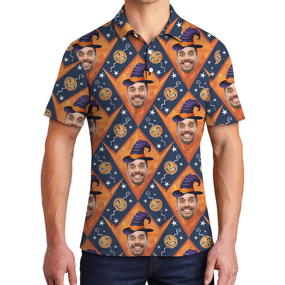 Custom Face Spooky Halloween Men's Polo Shirt - variant image 1